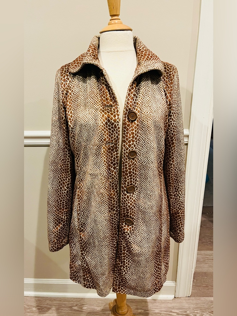 dennis by dennis basso Brown Animal Print Vintage Trench Coat